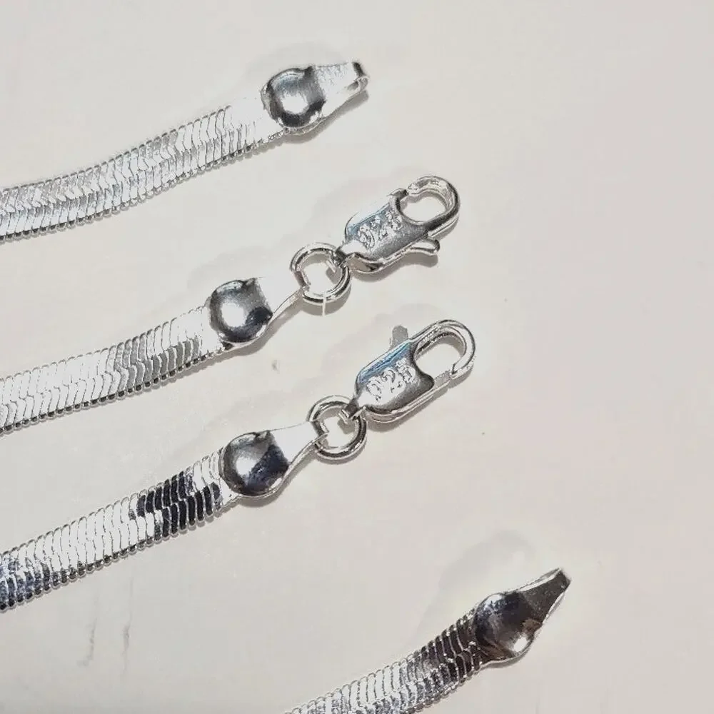 925 Sterling Silver Herringbone Necklace Bracelet Set Bundle Birthday Gift NEW! - Picture 2 of 4